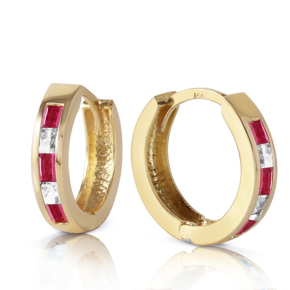 HOOP EARRING WITH NATURAL RUBIES & WHITE TOPAZ